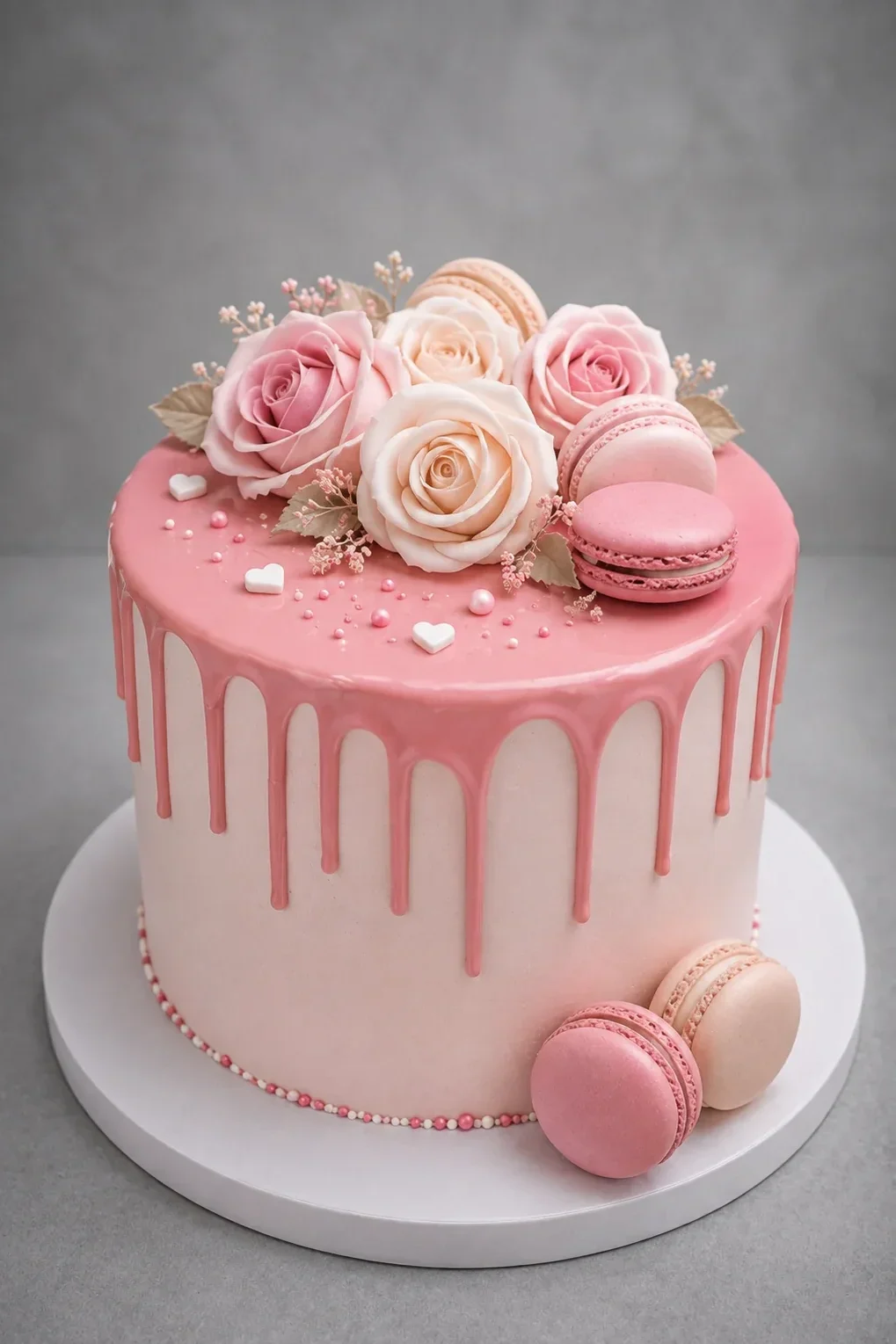 GEBURTSTAGSTORTEN rosadrip cake macarons